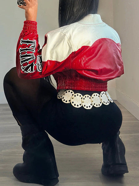 Faux-Leather Bomber Jacket
