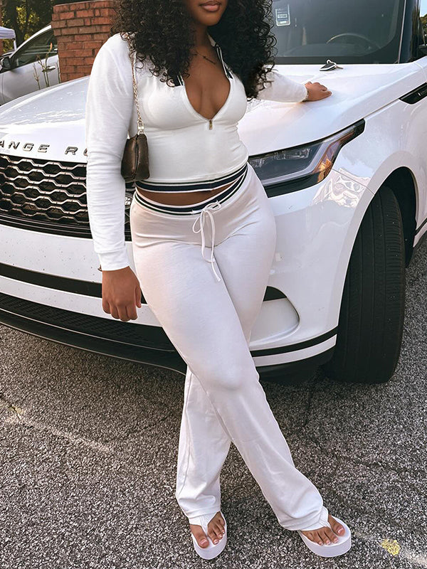 Zip-Front Polo Top & Pants Set