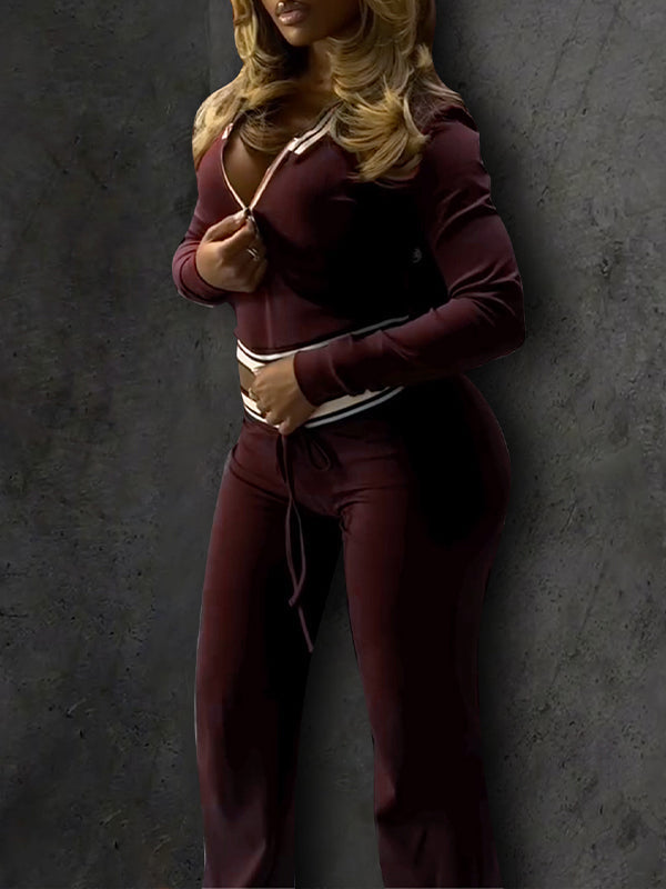Zip-Front Polo Top & Pants Set