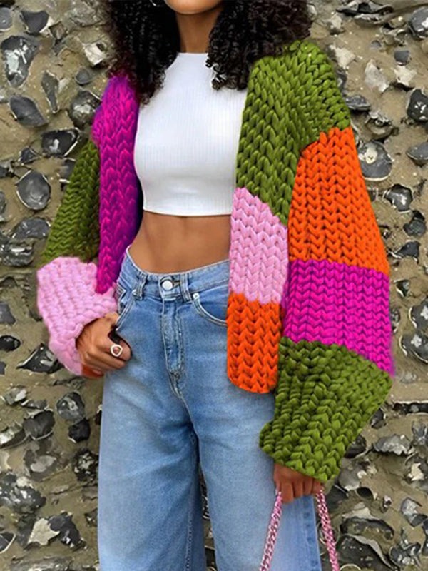 Colorblock Open-Front Cardigan