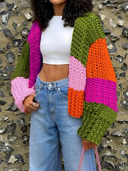 Colorblock Open-Front Cardigan