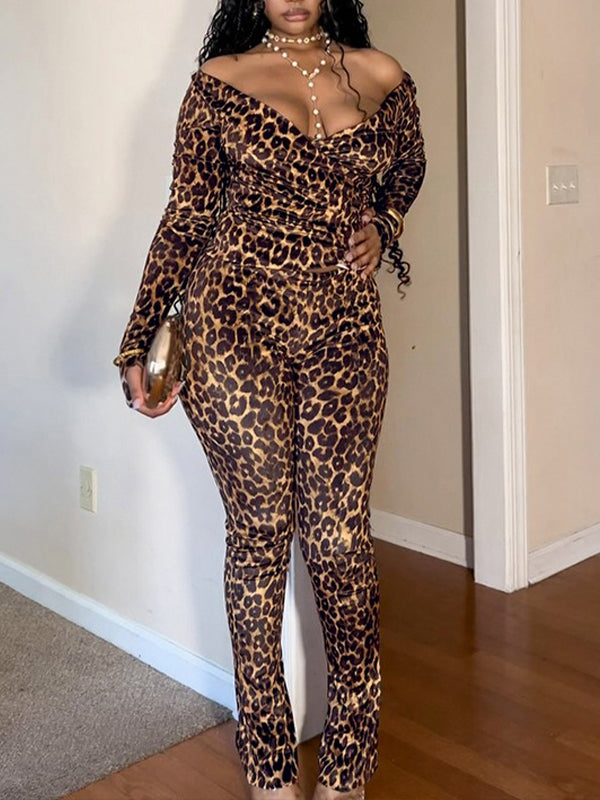 Leopard Off-Shoulder Top & Pants Set