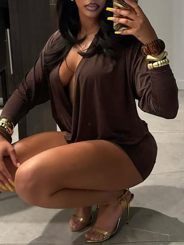 Solid Plunge Mini Dress