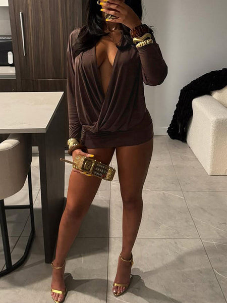 Solid Plunge Mini Dress
