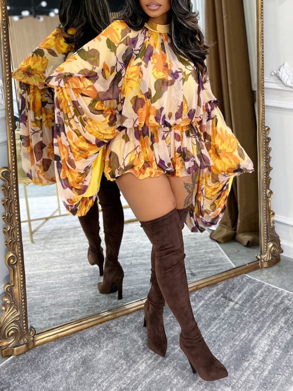 Printed Ruched Top & Shorts Set
