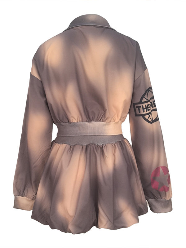 Printed Zip-Front Jacket & Skirt Set