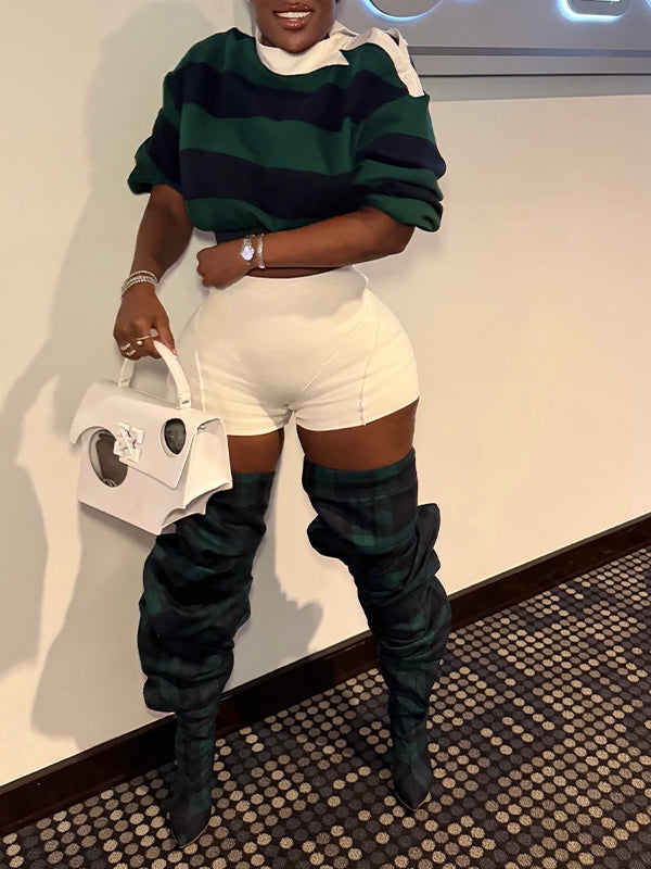 Stripe Button-Shoulder Top