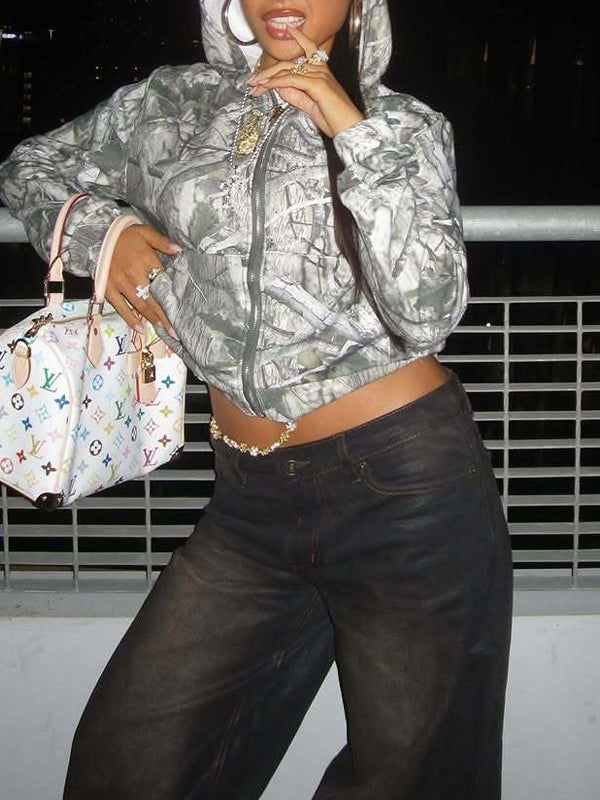 Printed Zip-Front Hoodie