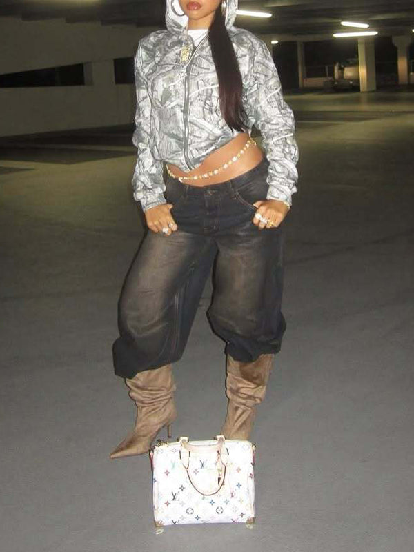 Printed Zip-Front Hoodie