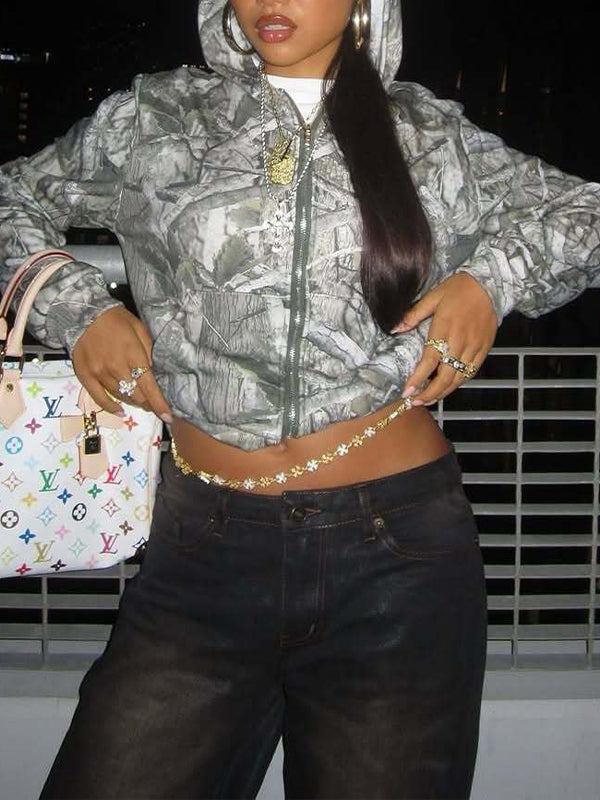 Printed Zip-Front Hoodie