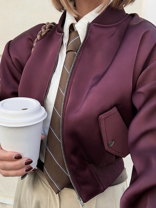 Solid Zip-Front Bomber Jacket