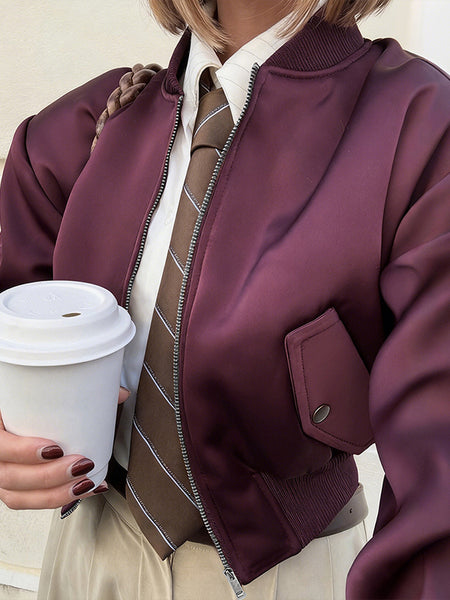 Solid Zip-Front Bomber Jacket