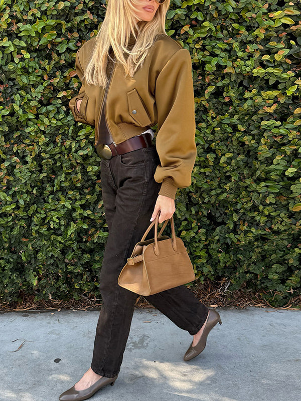 Solid Zip-Front Bomber Jacket