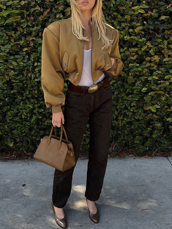 Solid Zip-Front Bomber Jacket