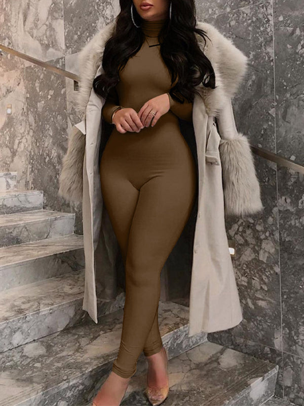 Solid Turtleneck Skinny Jumpsuit