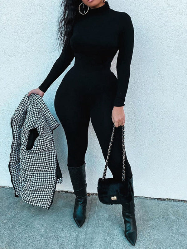 Solid Turtleneck Skinny Jumpsuit