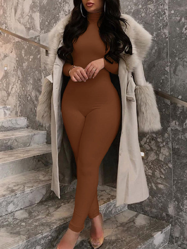 Solid Turtleneck Skinny Jumpsuit