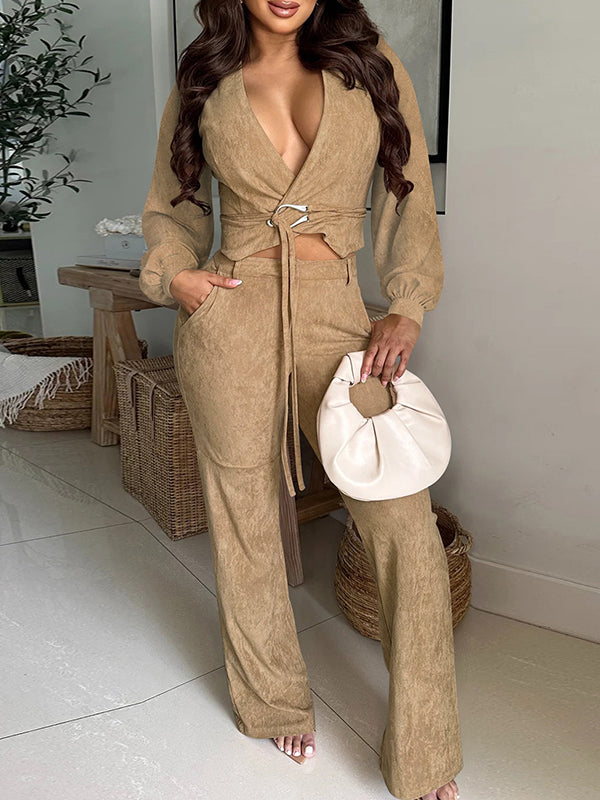 Tied V-Neck Top & Pants Set