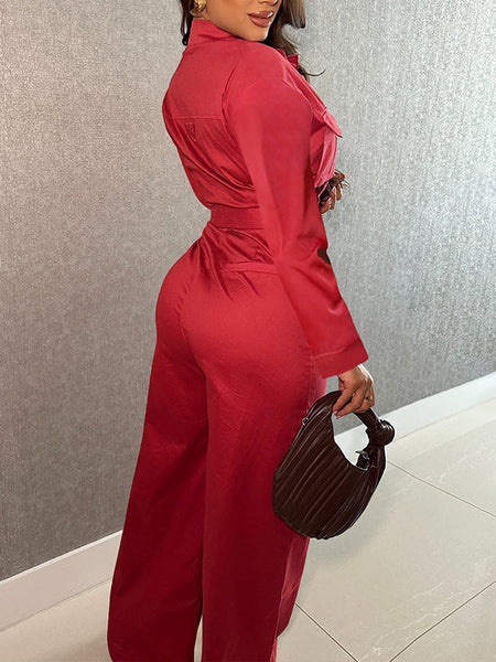 Zip-Front Belted Cargo Jumpsuit