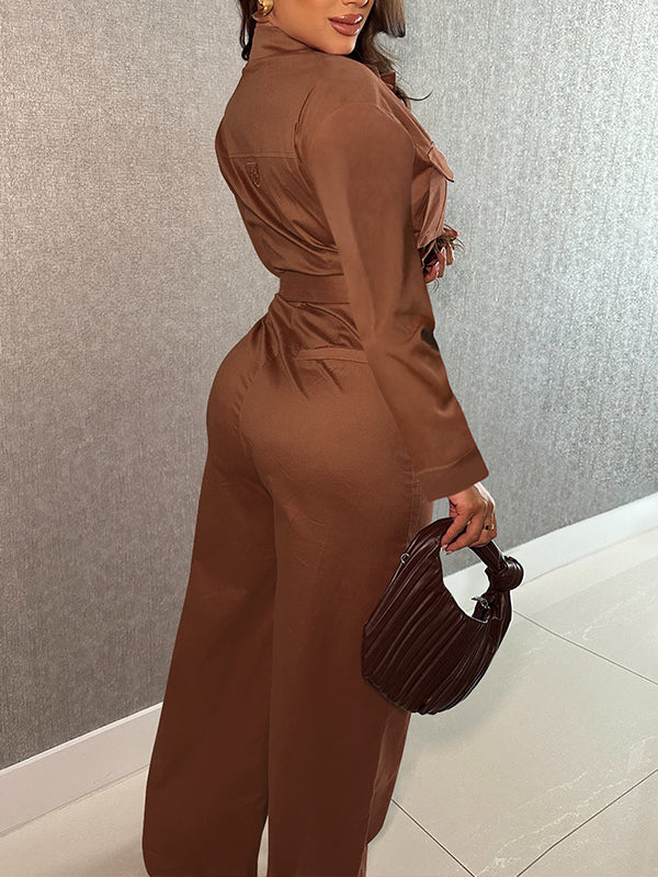 Zip-Front Belted Cargo Jumpsuit
