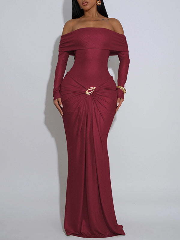 Metallic Off-Shoulder Maxi Dress
