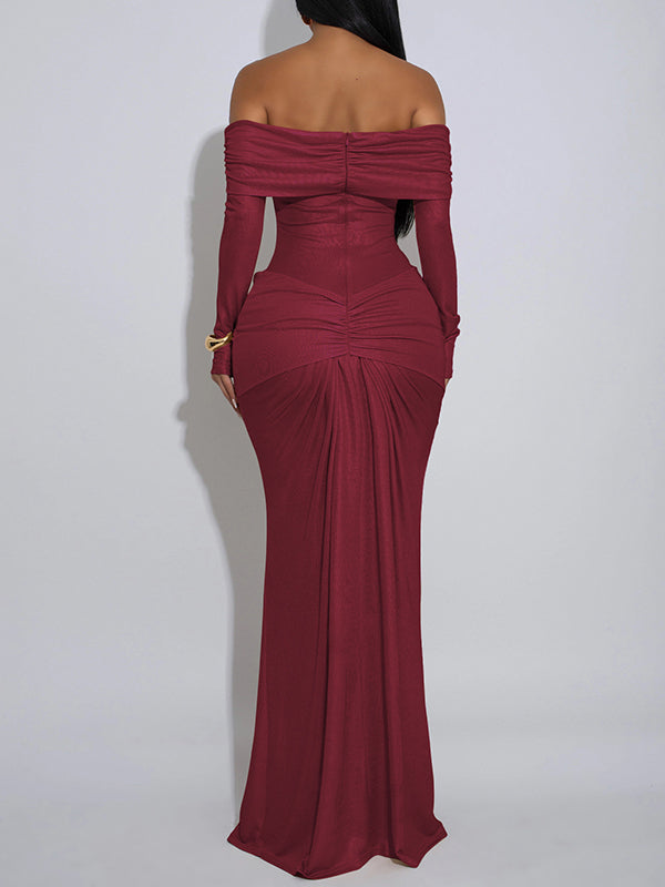 Metallic Off-Shoulder Maxi Dress