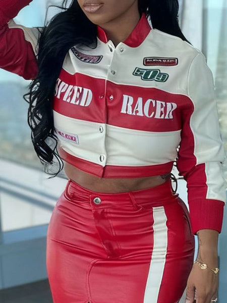 Faux-Leather Bomber Jacket