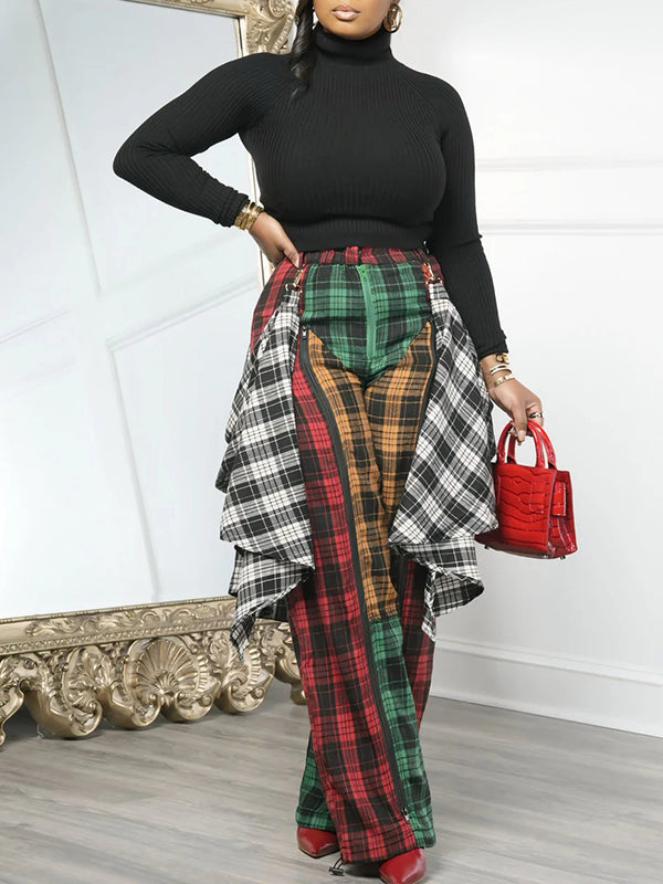 Draped Plaid Combo Pants
