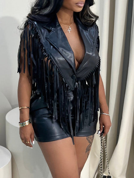 Faux-Leather Fringe Vest