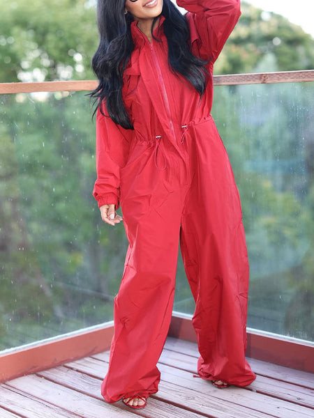 Drawstring Zip-Front Jumpsuit