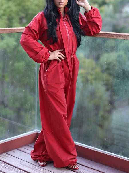 Drawstring Zip-Front Jumpsuit