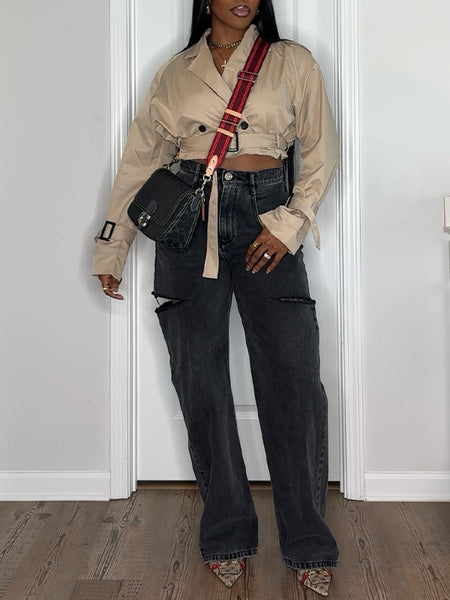 Solid Belted Short Trench