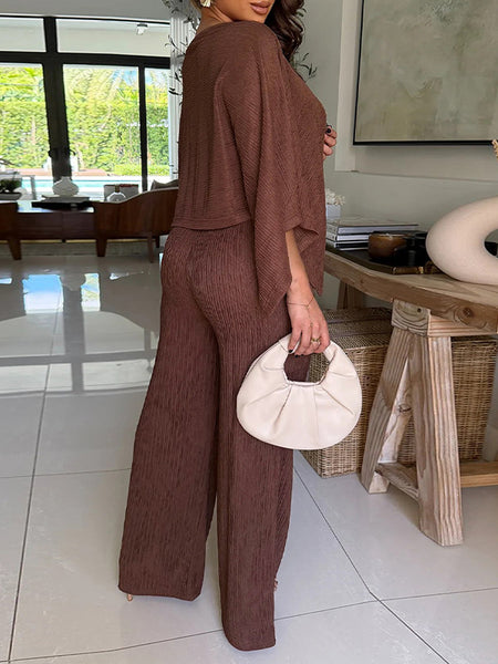 Solid Boat-Neck Top & Pants Set