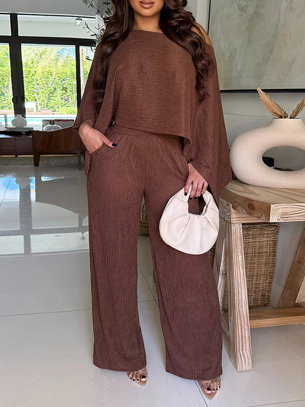 Solid Boat-Neck Top & Pants Set