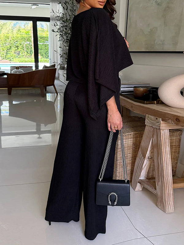 Solid Boat-Neck Top & Pants Set