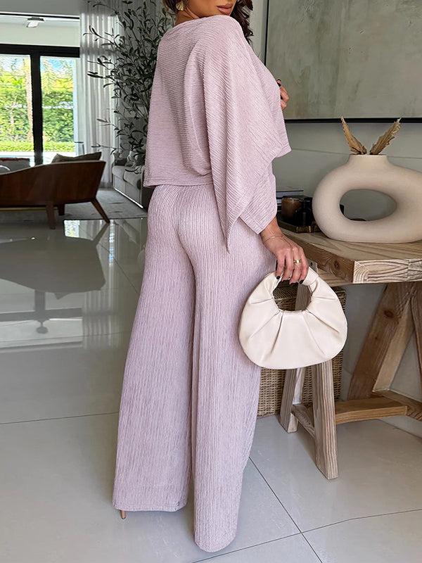 Solid Boat-Neck Top & Pants Set