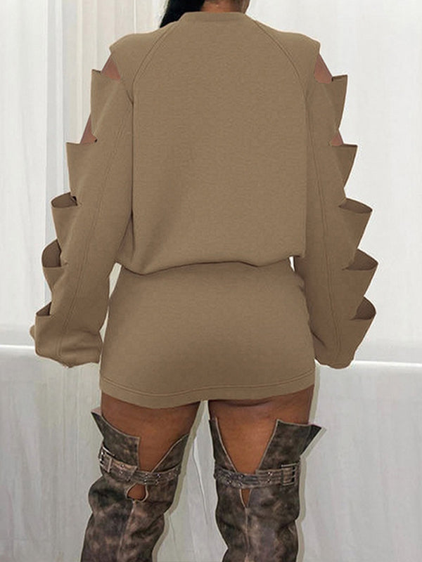 Ripped Sweatshirt & Skirt Set