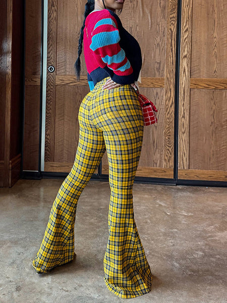 Plaid Flared Pants