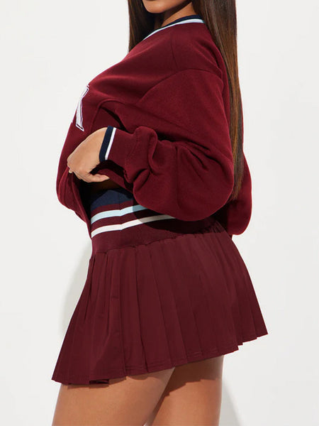 V-Neck Sweatshirt & Pleated Skirt Set