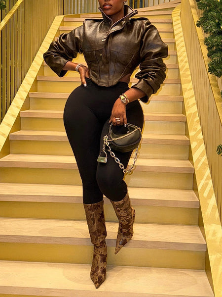 Faux-Leather Corset Jacket