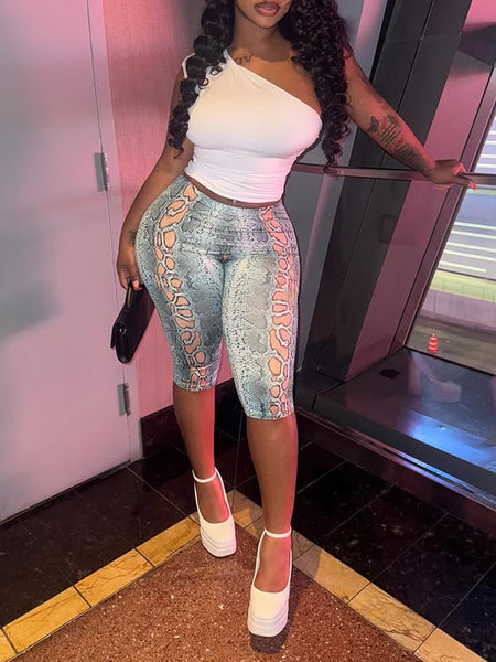 Snake-Print Capri Pants