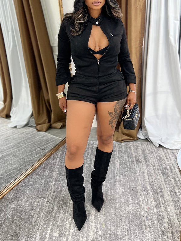 Suede Jacket & Shorts Set