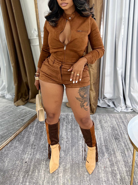 Suede Jacket & Shorts Set