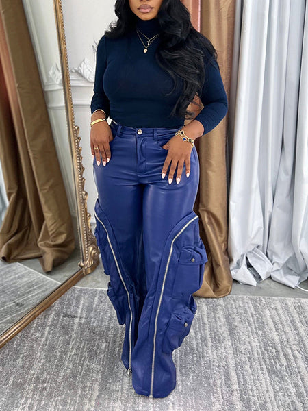 Faux-Leather Cargo Pants