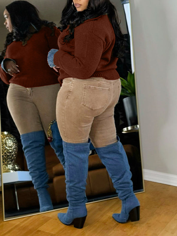 Denim Combo Polo Sweater