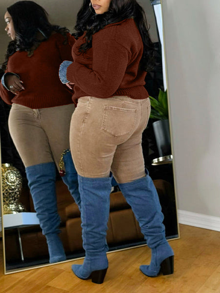 Denim Combo Polo Sweater