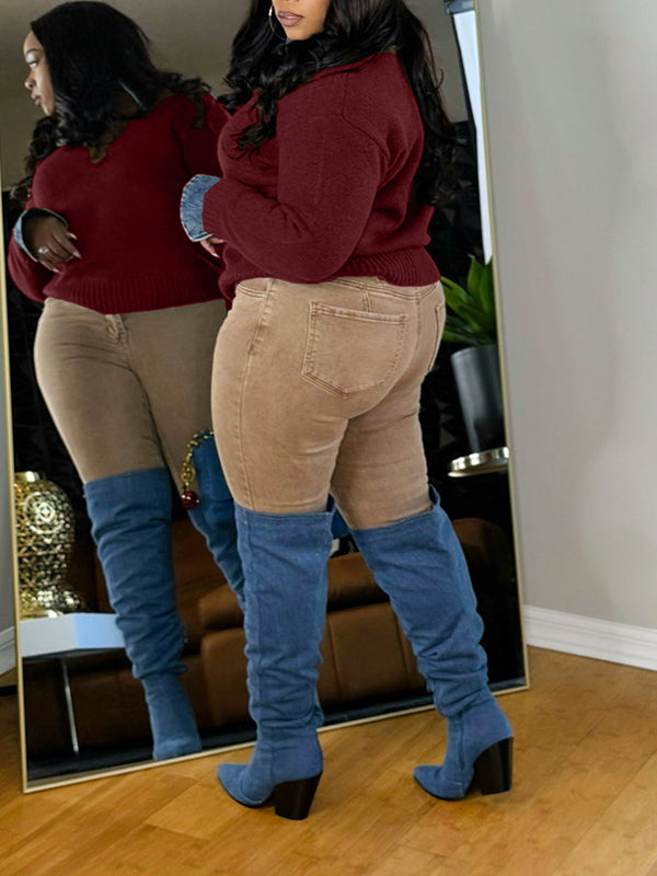 Denim Combo Polo Sweater