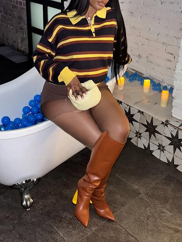 Stripe Knit Polo Top