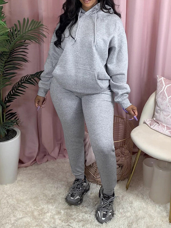 Solid Hoodie & Pants Set