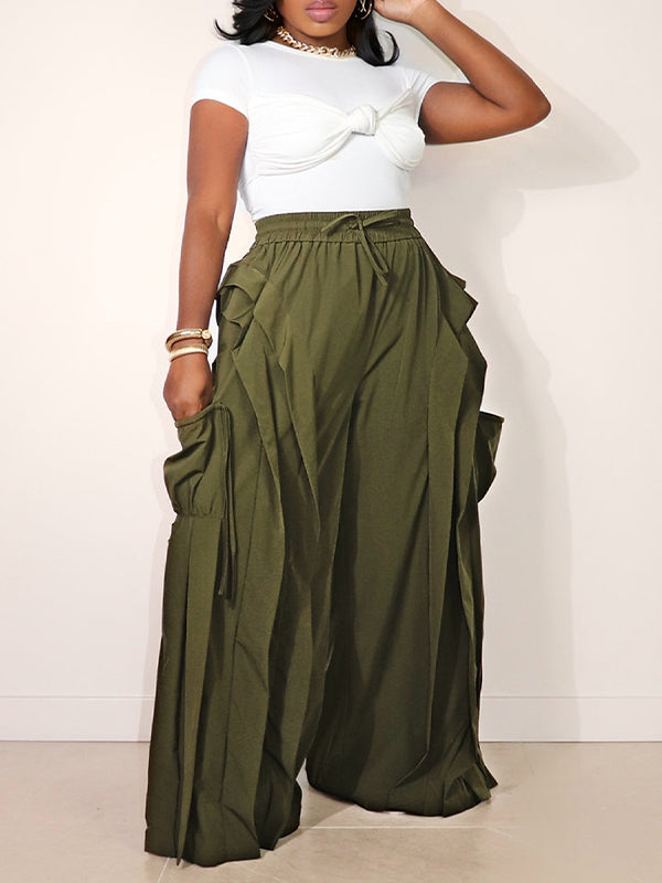 Frilled Wide-Leg Pants